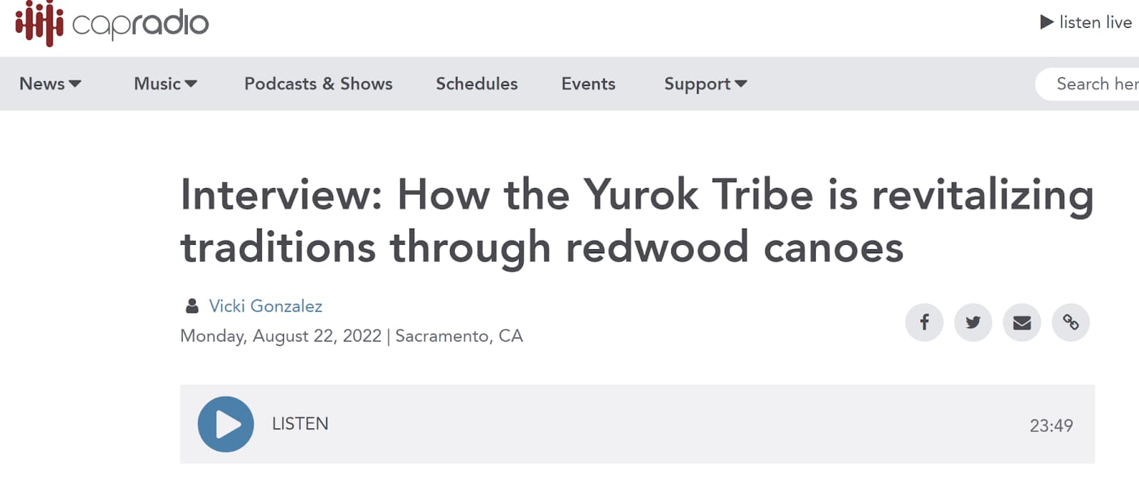 Screenshot showing a podcast relating to a canoe tour business in Northern California